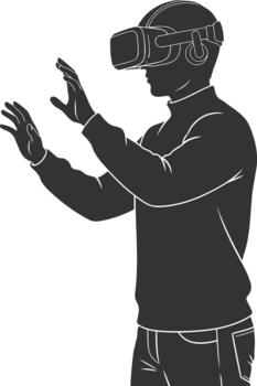 Man interacting with virtual world, modern tech illustration vector