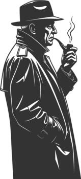 hombre en zanja Saco y fedora de fumar un tubo vector