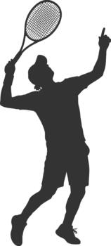 Silhouette of a tennis player serving with a racket vector