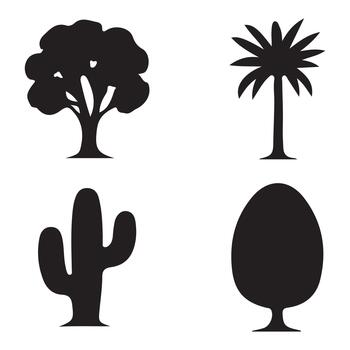Tree and Cactus Silhouette Set Palm Tree, Desert Cactus, Botanical Icons, Nature Shapes Collection vector