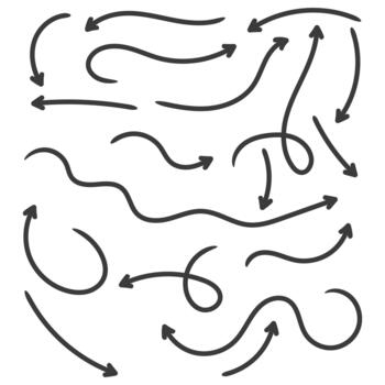 collection of hand drawn arrow doodle elements featuring curved lines and simple shapes vector