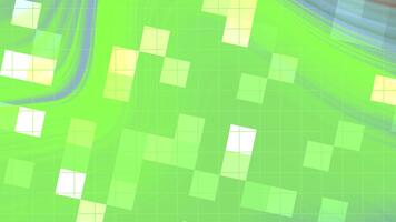 abstracts snurra blinka fyrkant, abstrakt grön bakgrund med rör på sig geometrisk former och rutnät täcka över animation, stock kungligheter. video