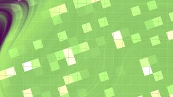 resumos rodopio piscar quadrado, abstrato digital animação do uma verde fundo com fluindo roxa e branco geométrico formas, realeza livre estoque. video