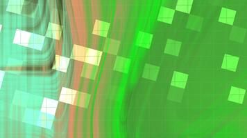 Abstracts Twirl Blink Square, Abstract green and turquoise fluid motion background with geometric square overlays, Stock royalty. video