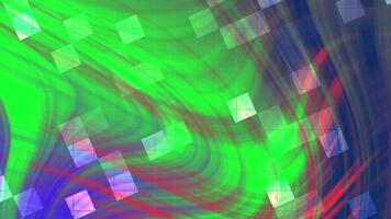 Abstracts drehen blinken Quadrat, abstrakt Digital Kunst Animation mit Flüssigkeit Grün und beschwingt Farben und geometrisch Formen, Lager Lizenzgebühren kostenlos . video