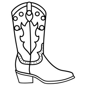 Cowboy boot outline with decorative western pattern and low heel, simple isolated illustration vector