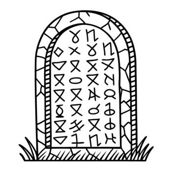 Ancient stone tablet with mysterious runes old inscription, historical script, archaeology symbol, encrypted message vector
