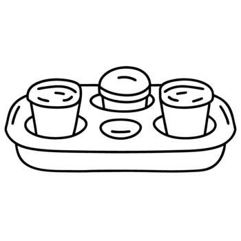 Fast food tray with two drinks and a burger outline icon of meal served on tray for takeout or quick service vector