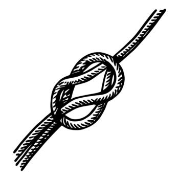 Simple rope knot illustration secure knot tying technique, strength and connection symbol, hand drawn line art vector