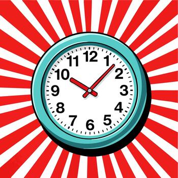 Retro Style Analog Clock on Red Sunburst Background Illustration vector