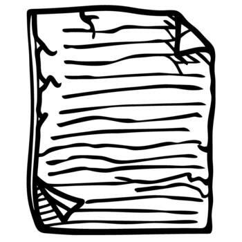 Crumpled lined sheet of paper blank wrinkled page icon, rough edges, simple outline illustration vector