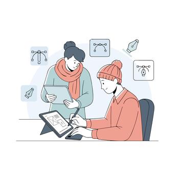 Graphic design flat-2d activity of people working on project vector