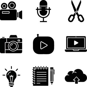 Collection of icons representing media creation and digital content vector