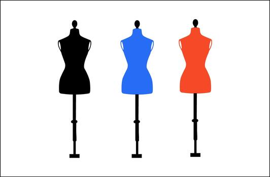 Three mannequins displaying different colors in a silhouette style vector