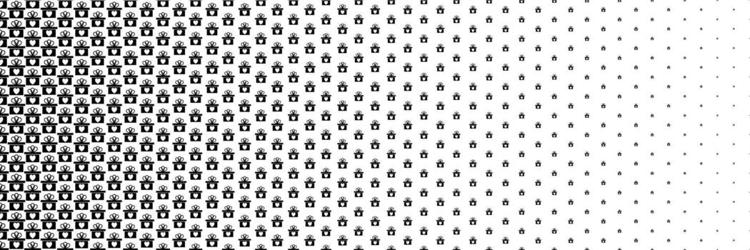 horizontal halftone of white heart on black gift box design for pattern and background. vector