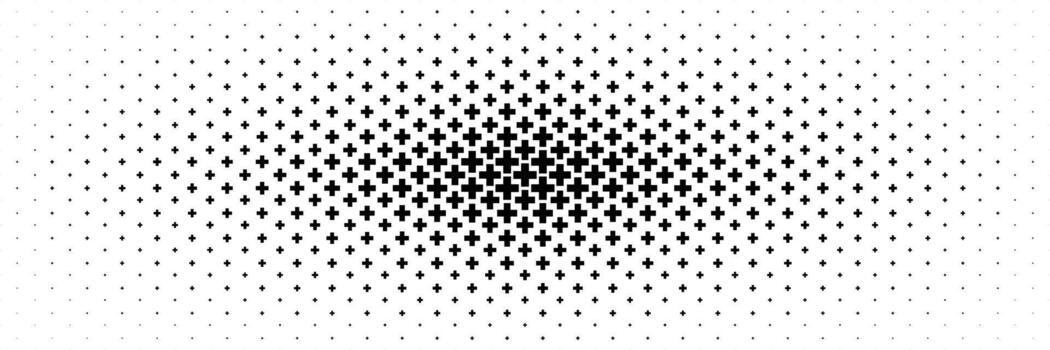 horizontal halftone of black cross or plus design for pattern and background. vector