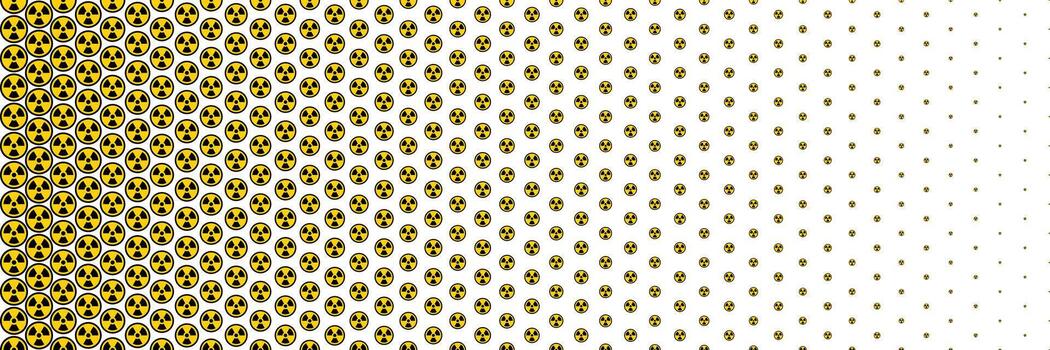 halftone of black and yellow radioactive sign on white for pattern and background. vector
