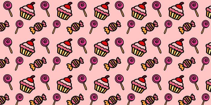 modelo presentando un formación de vibrante pastelitos, juguetón piruletas, y dulce golosinas en un encantador rosado fondo, ideal para alegre diseños vector