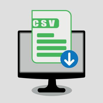 computadora pantalla mostrando un csv archivo con un descargar icono, representando datos importar y exportar vector