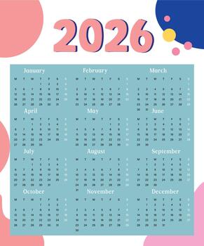 2026 Full Year Calendar with Colorful Abstract Shapes vector