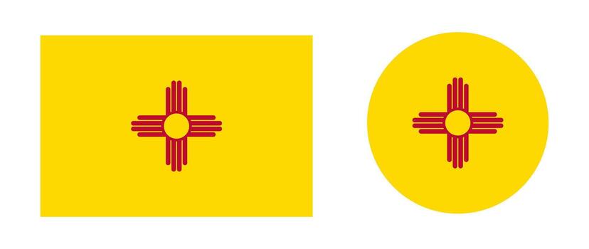 Set of New Mexico circle, rectangle flag icons. New Mexico state round, rectangular flag templates. Badge, background, push button, design element collection. vector