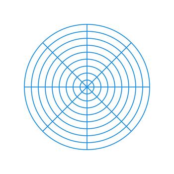 Wheel of life template. Polar blue grid of 8 segments and 8 concentric circles. Coaching simple tool for visualizing all areas of life. Blank polar graph paper. Circle diagram of life style balance. vector