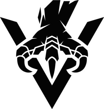 Stylized black bird head with sharp beak and geometric wings forming a V shape. vector