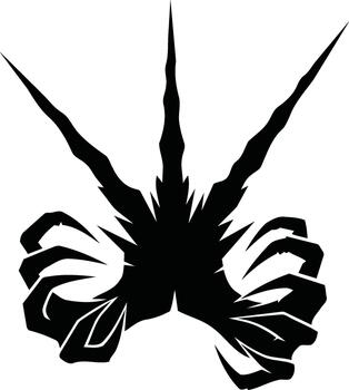 Abstract black silhouette of a monsters claw or hand with sharp, spiky fingers, isolated on a white background, creating a menacing and eerie visual effect. vector