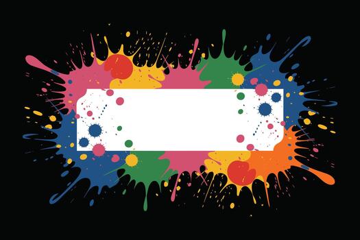 Colorful Paint Splatter Frame With White Rectangular Copy Space. paint, splatter, frame, colorful, splash, ink vector
