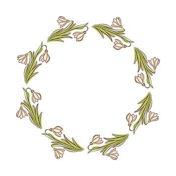 Snowdrop flower wreath in flat style. Perfect for spring card design, nature art, botanical and elegant decorative element isolated on white background. vector