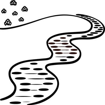 Winding River With Floating Objects And Clouds water vector