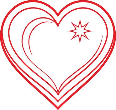 Red Heart with Swirling Lines and Starburst vector