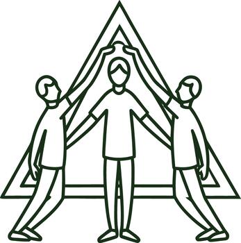 Three figures supporting a central person within a triangle vector