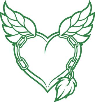 corazón con alas y cadena con salto cono enlace vector