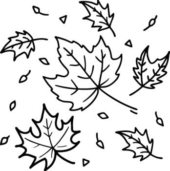 Scattered Maple Leaves and Geometric Shapes Outline vector