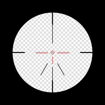 Realistic sniper scope crosshairs view. sniper sight with measurement marks. sniper scope template isolated on transparent background. rifle optical sight vector