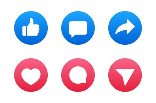 Like, comment, share, love, message, and send icon set. Social media interaction symbol collection vector