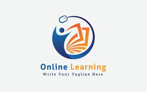 Online Learning Abstract Human Figure with Book and Mouse vector
