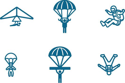 Skydiving and Parachuting Icons Representing Adventure Sports and Recreational Activities Offering an Exhilarating Experience of Freefall and Controlled Descent Perfect for Websites and Graphics vector
