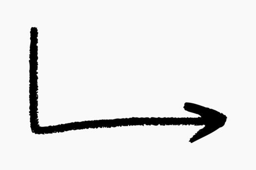 Charcoal sketch doodle arrow with hand drawn texture, marker illustration for diagrams, freehand curved direction with scribble shading vector