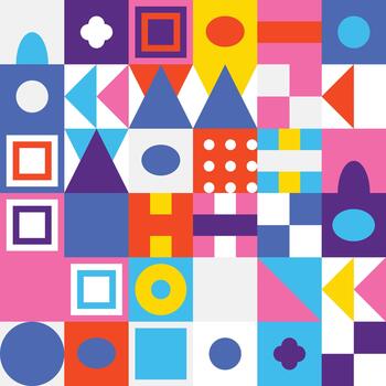 Vibrant geometric pattern with diverse shapes and bright colors vector