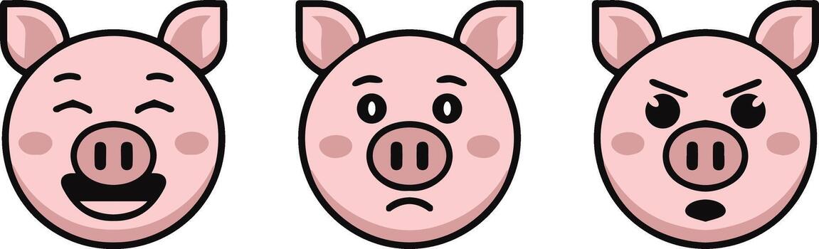 Flat color pig face icon characters for applications or stickers. vector
