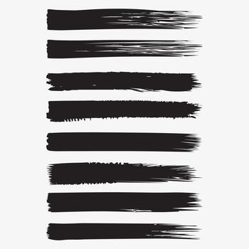 A set of varying hand-drawn black paint and ink brush strokes, perfect for adding artistic, grunge, or textured elements to any graphic design project, background or frame. vector