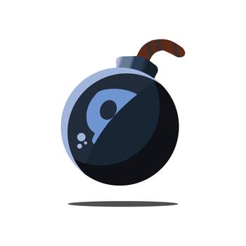 A round black cartoon style bomb with a glowing skull face. The blue tone and simple design give it a fun but dangerous feel, perfect for game icons or explosive action visuals. vector