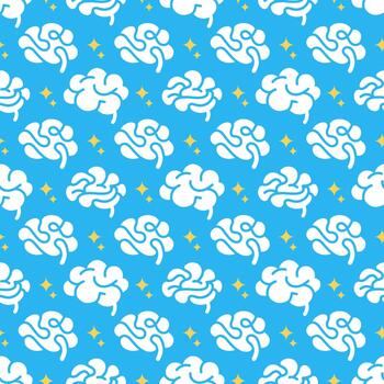 Human brain blue pattern. Brain side view icons set. Negative space collection. Simple ornament white Brain on blue background. Hand drawn minimalism style. vector