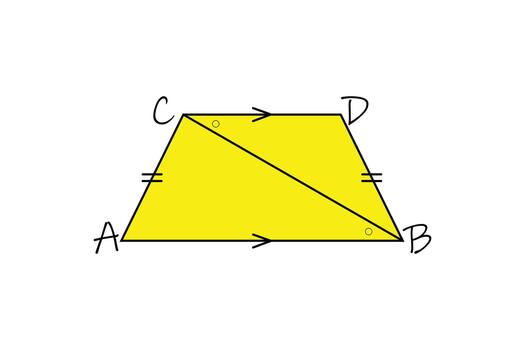 Educational geometry illustration showing an isosceles trapezoid ABCD with parallel sides and equal non-parallel sides vector