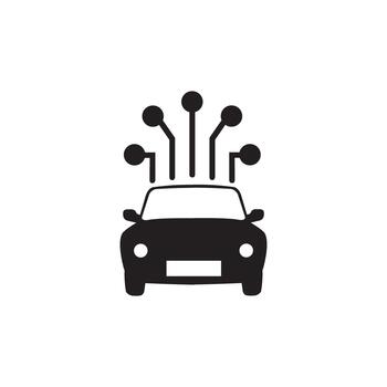 Simple icon of a car connecting to a network, representing concepts like smart vehicles, ai in transportation, and autonomous driving vector