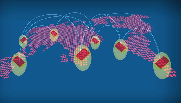 map with red dots on it and a red arrow pointing to it vector