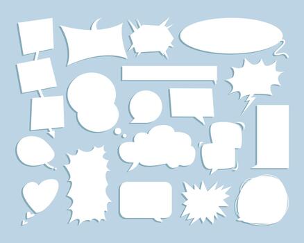 Set of speech bubbles in various shapes. Illustration for communication themes, chat icon, comic elements, and dialog frames. vector