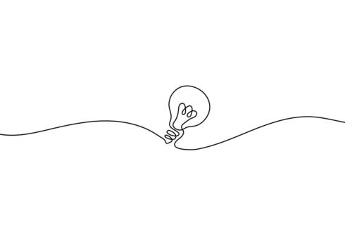 Minimal one-line continuous drawing of a light bulb icon. Simple linear outline representing ideas, creativity, innovation, and solutions. Clean modern illustration vector